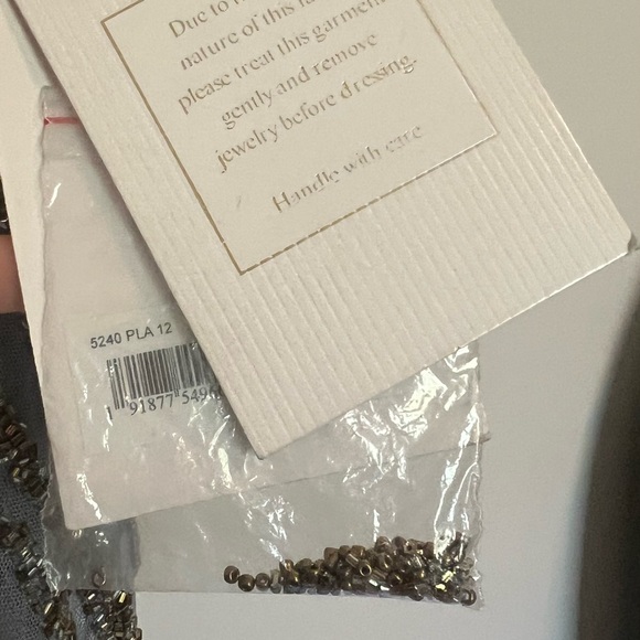 NWT - Mac Duggal Long Sleeve Beaded Column Gown Platinum - Picture 12 of 12